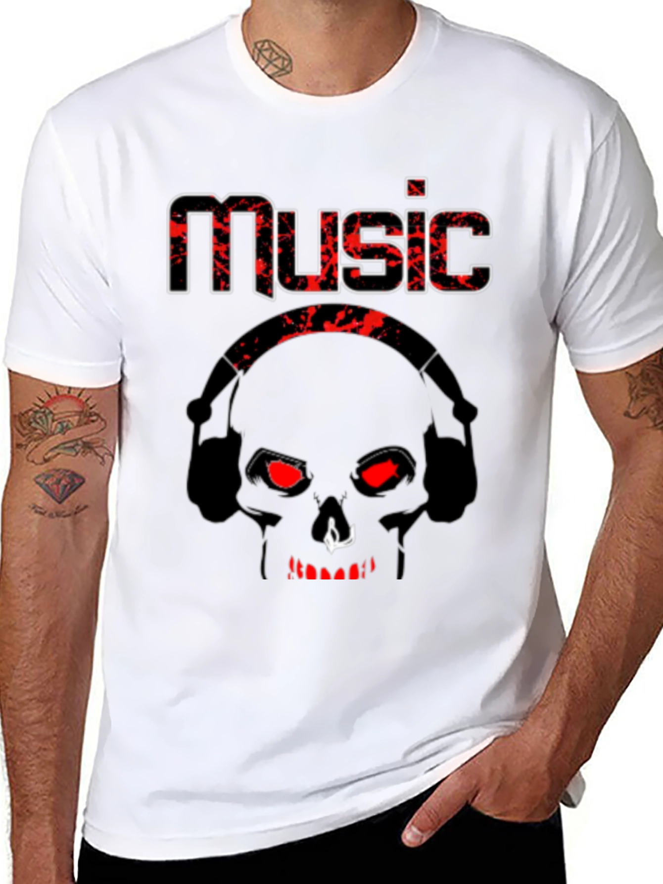 Music Skull Graphic T-Shirt - Black