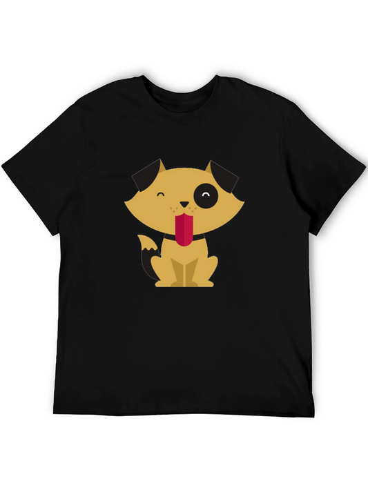 Cute Cartoon Dog Graphic Tee - Black