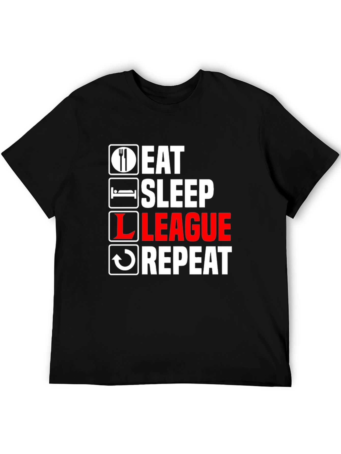 Eat Sleep League Repeat Black Graphic T-Shirt
