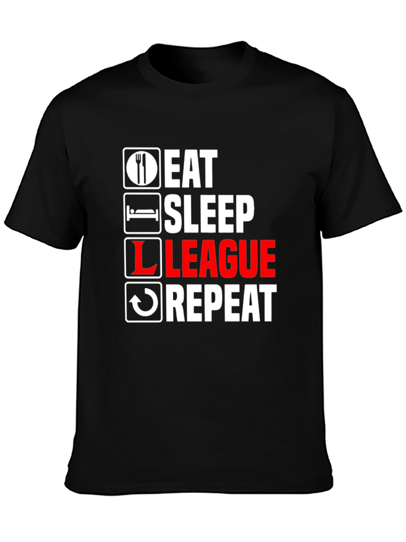 Eat Sleep League Repeat Black Graphic T-Shirt