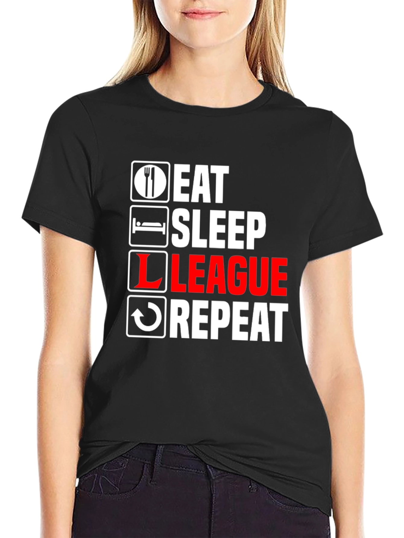 Eat Sleep League Repeat Black Graphic T-Shirt