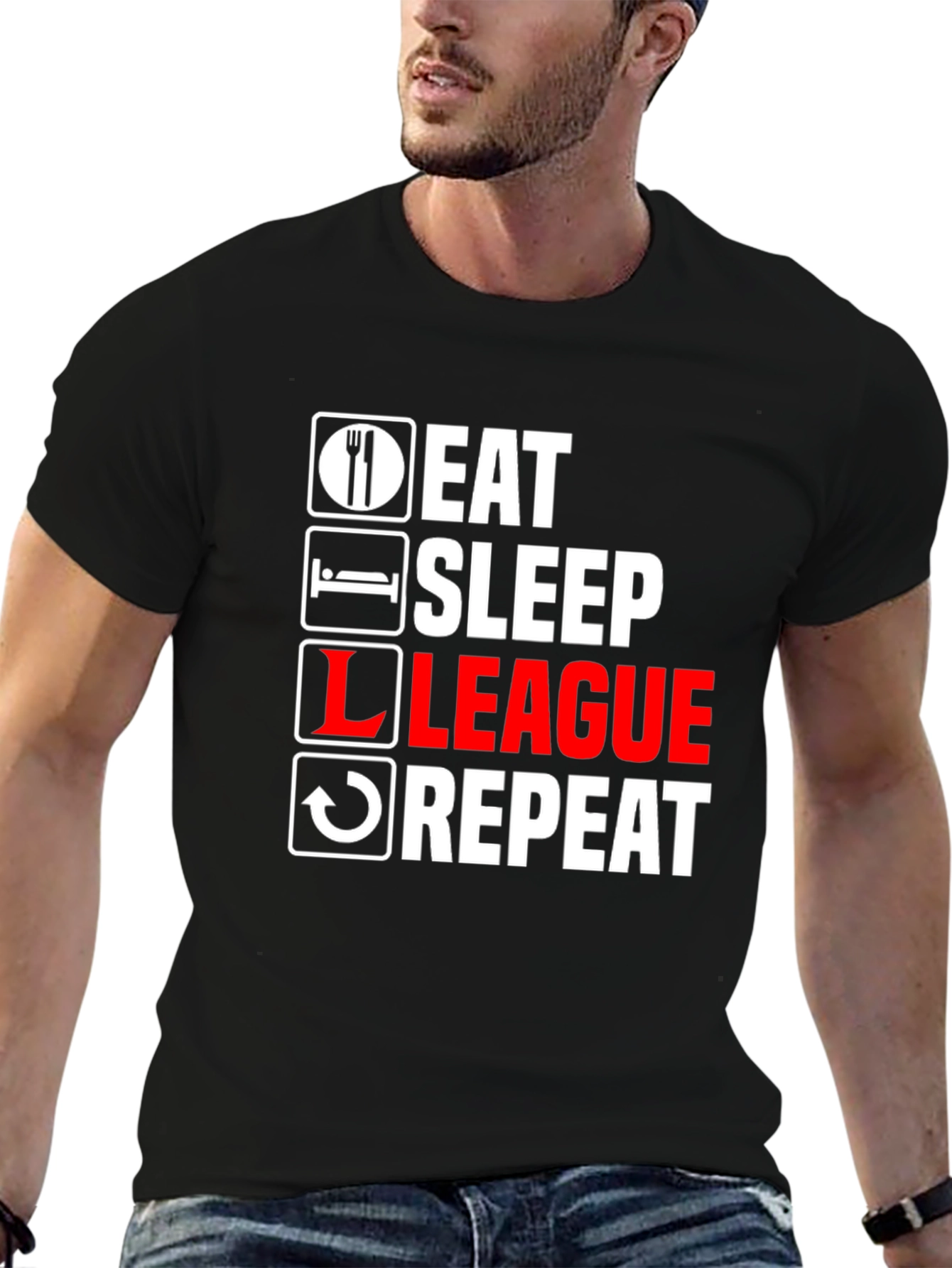 Eat Sleep League Repeat Black Graphic T-Shirt