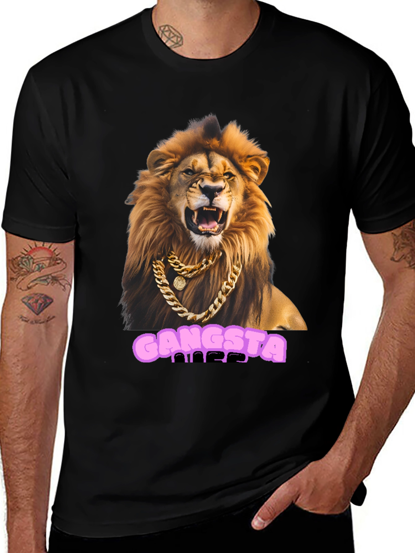 Gangsta Lion Graphic Tee - Black
