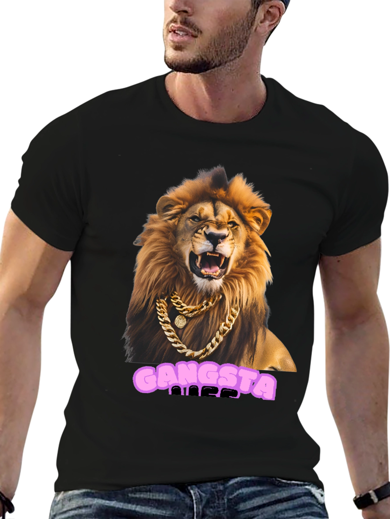 Gangsta Lion Graphic Tee - Black