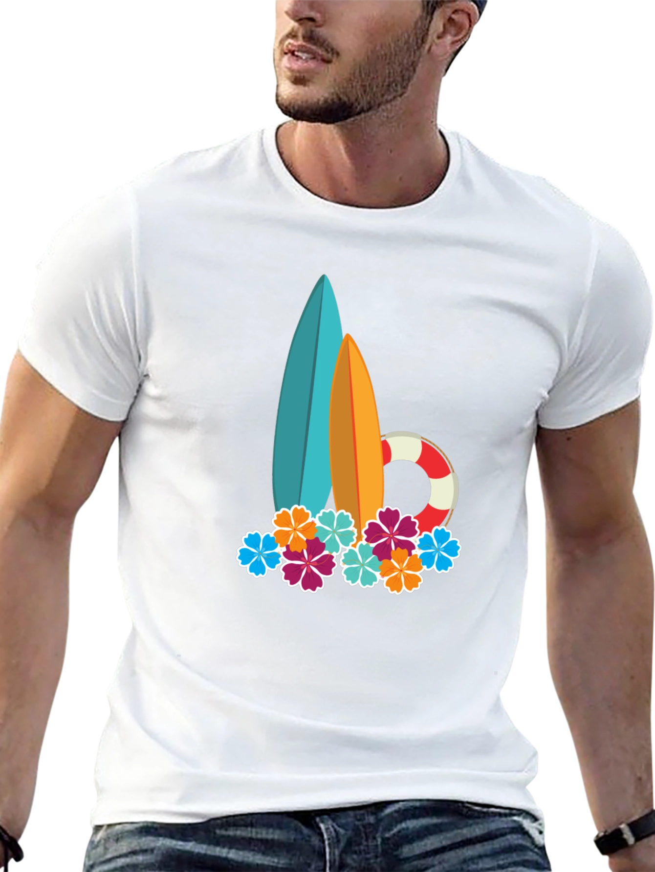 Surfboard & Floral Graphic Tee