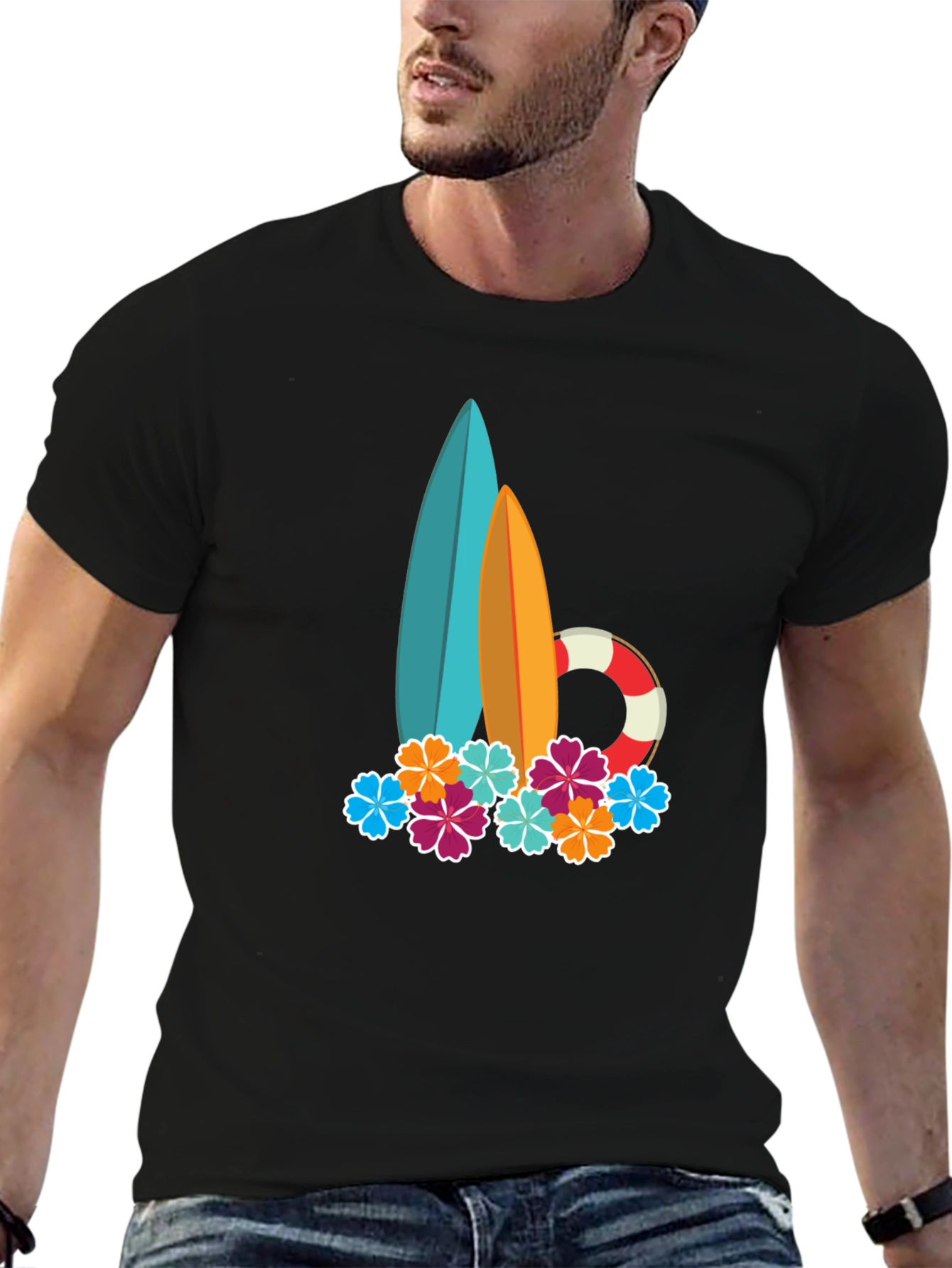 Surfboard & Floral Graphic Tee
