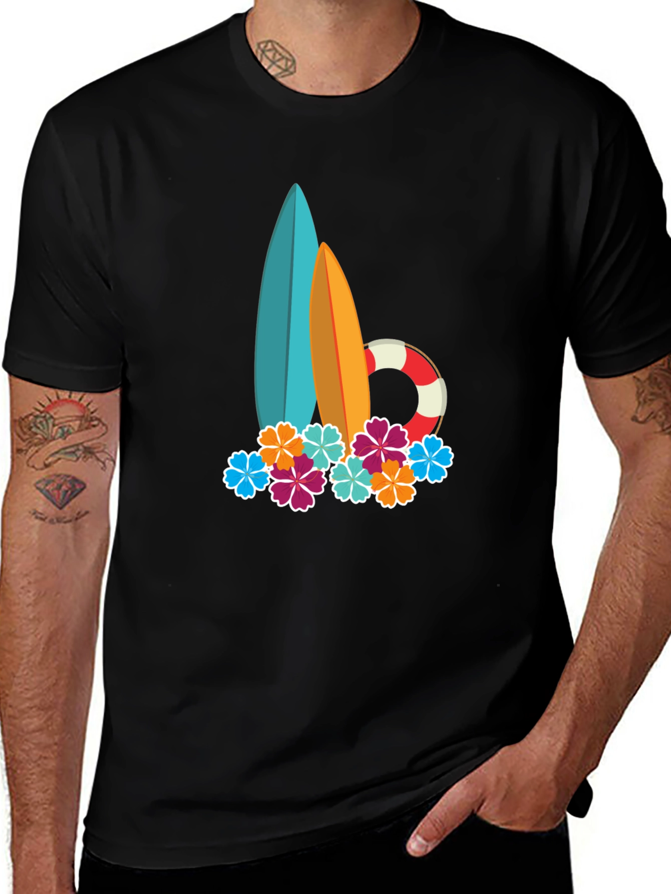 Surfboard & Floral Graphic Tee