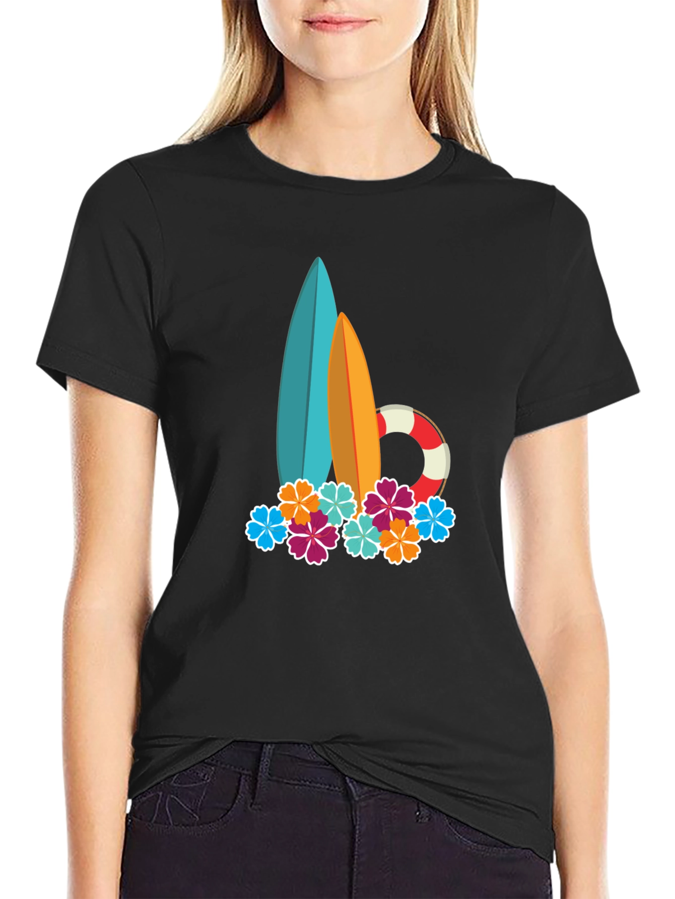 Surfboard & Floral Graphic Tee