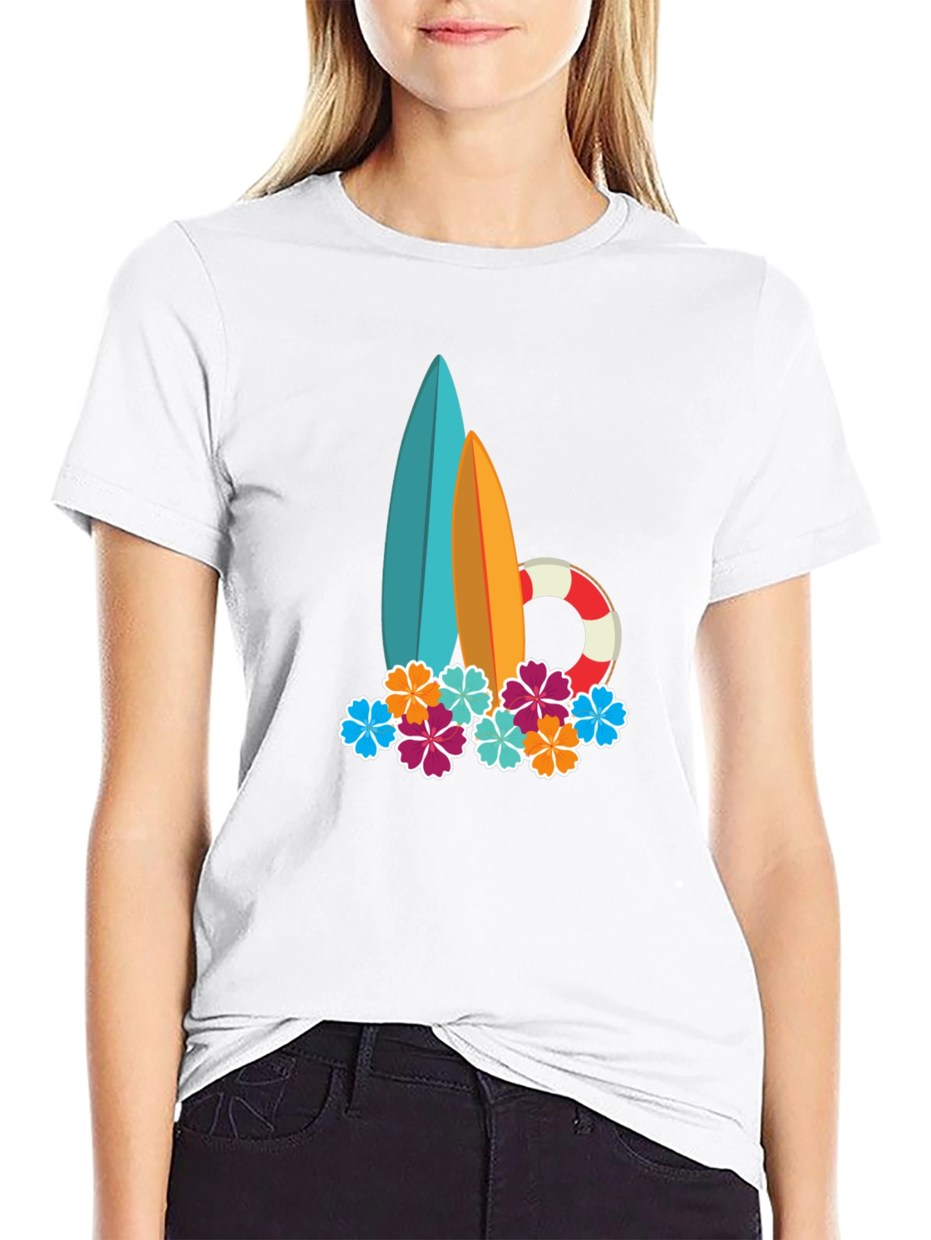 Surfboard & Floral Graphic Tee