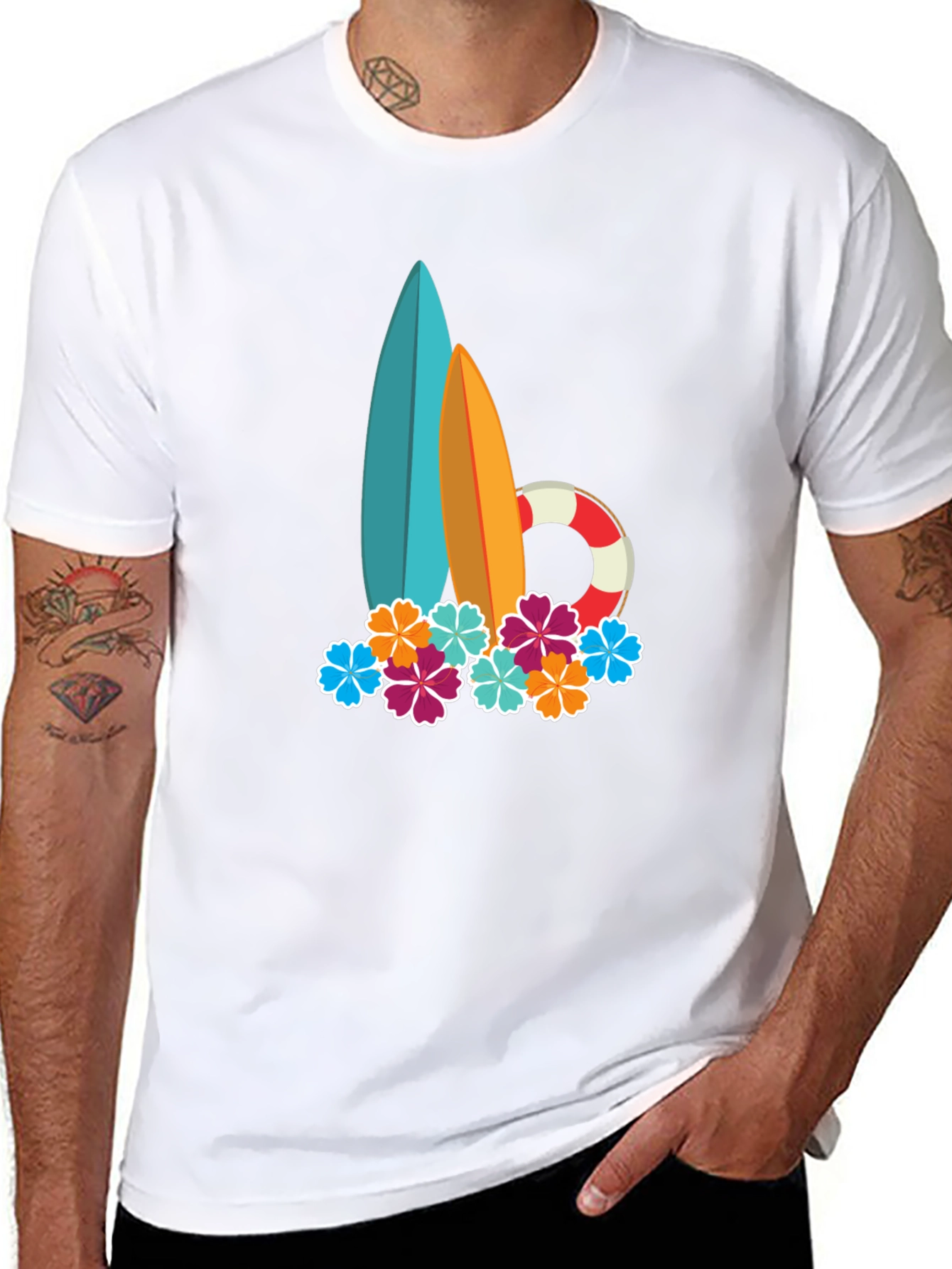 Surfboard & Floral Graphic Tee