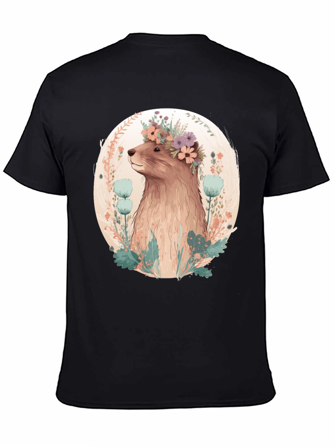 Floral Beaver T-Shirt - Mens Black Tee