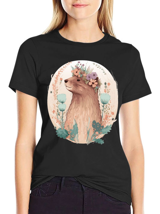 Floral Beaver T-Shirt - Mens Black Tee