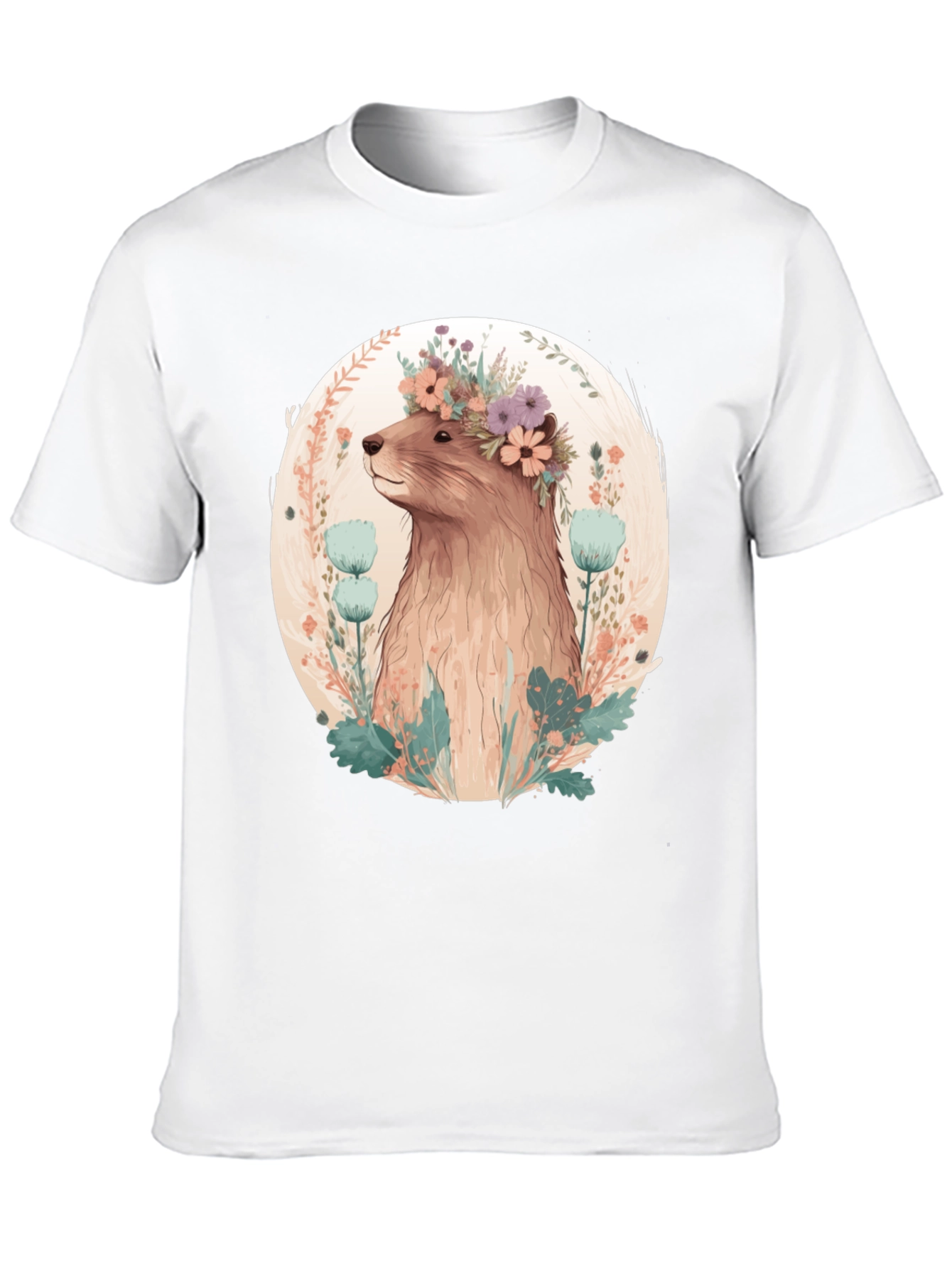 Floral Beaver T-Shirt - Mens Black Tee