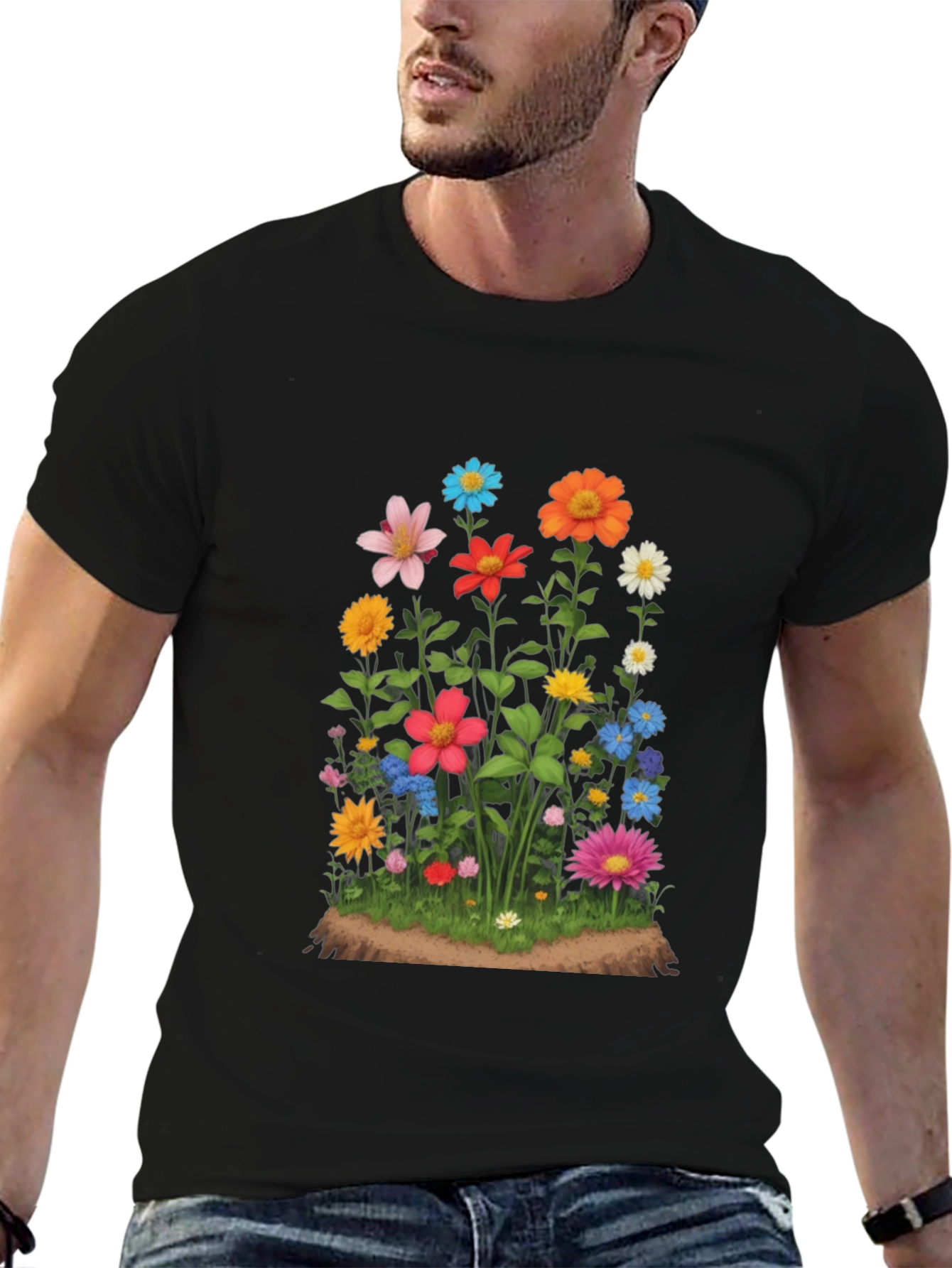 Floral Print Black T-Shirt