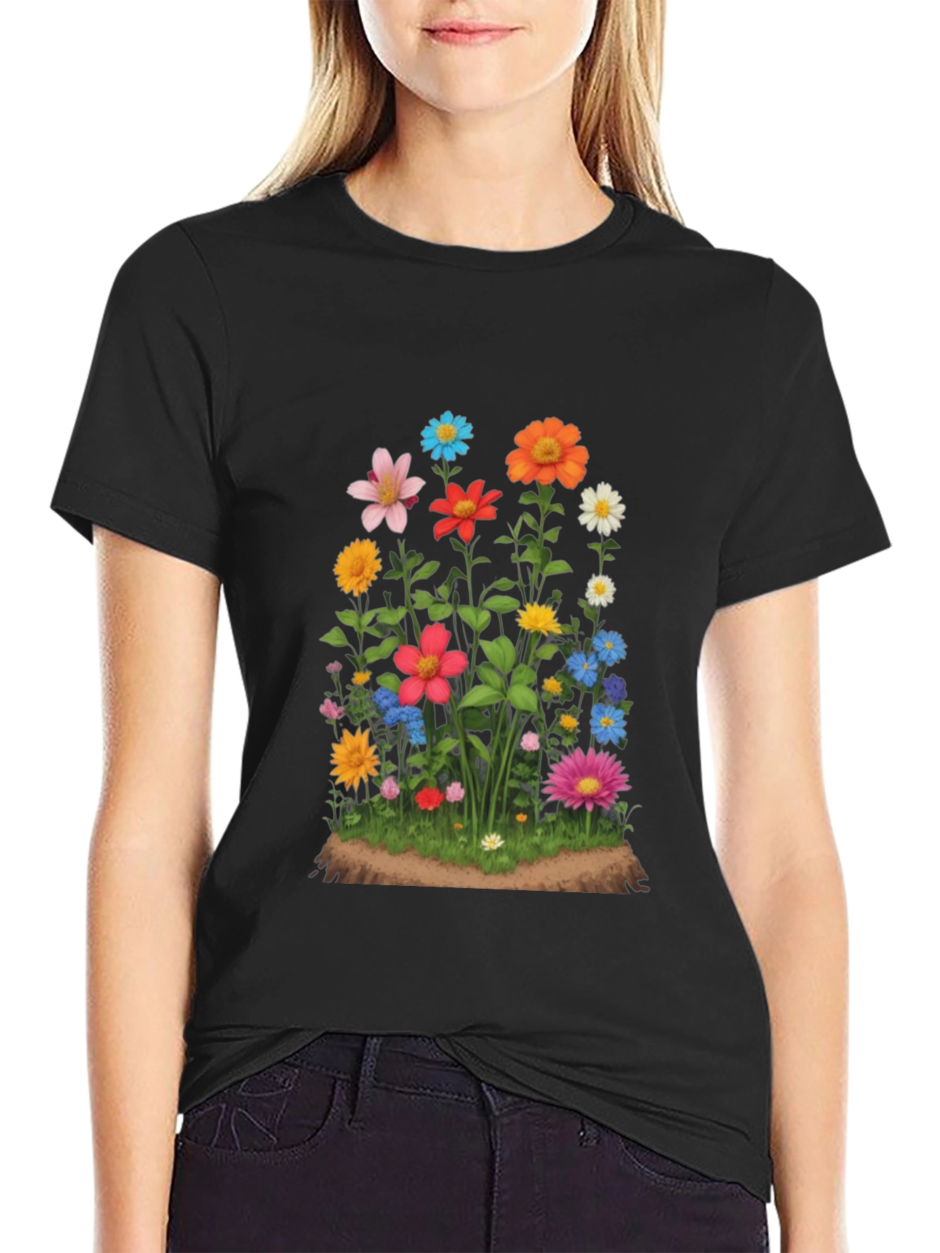 Floral Print Black T-Shirt
