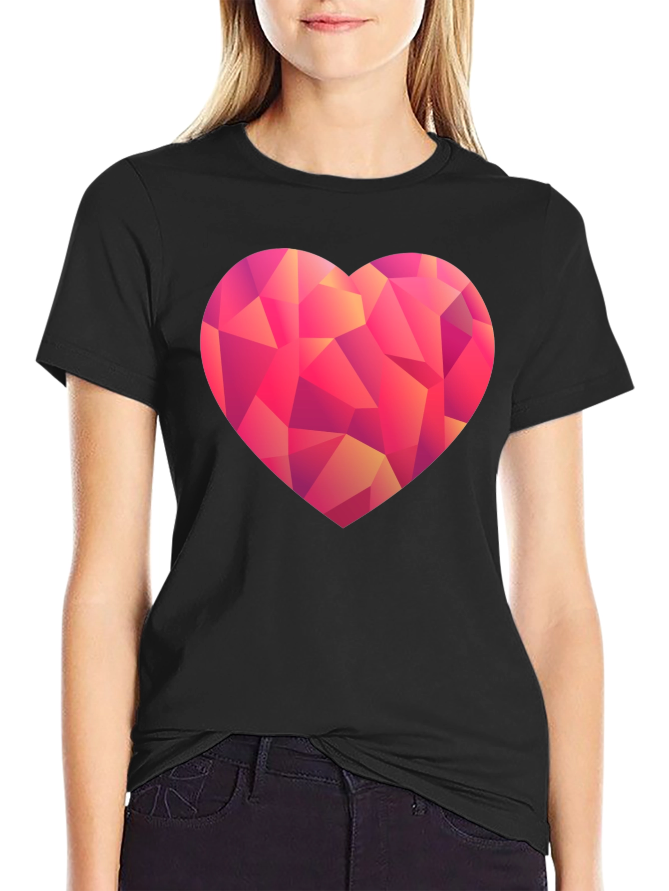 Geometric Heart Graphic T-Shirt - Black