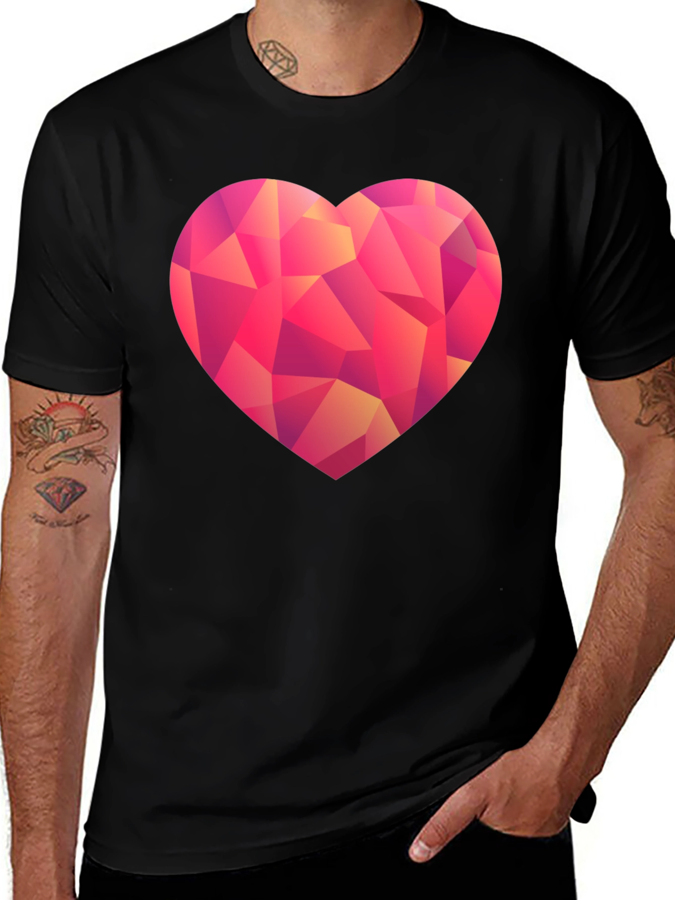 Geometric Heart Graphic T-Shirt - Black