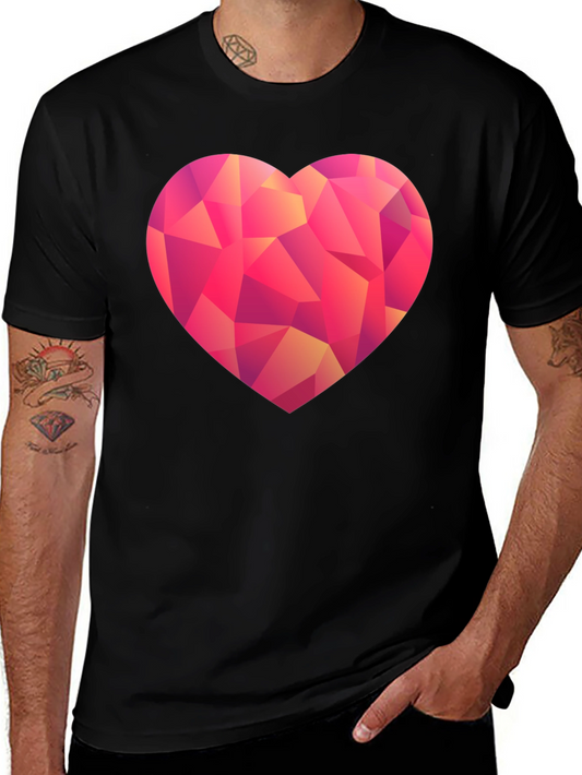 Geometric Heart Graphic T-Shirt - Black