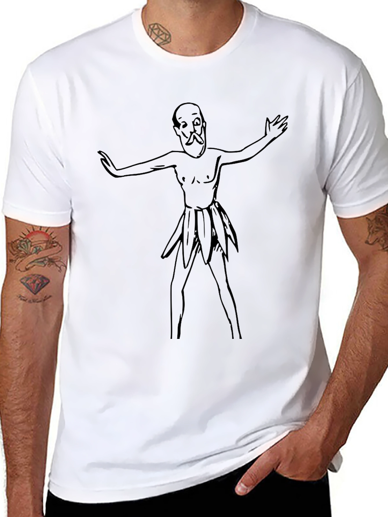 Humorous Cartoon Man Black T-Shirt
