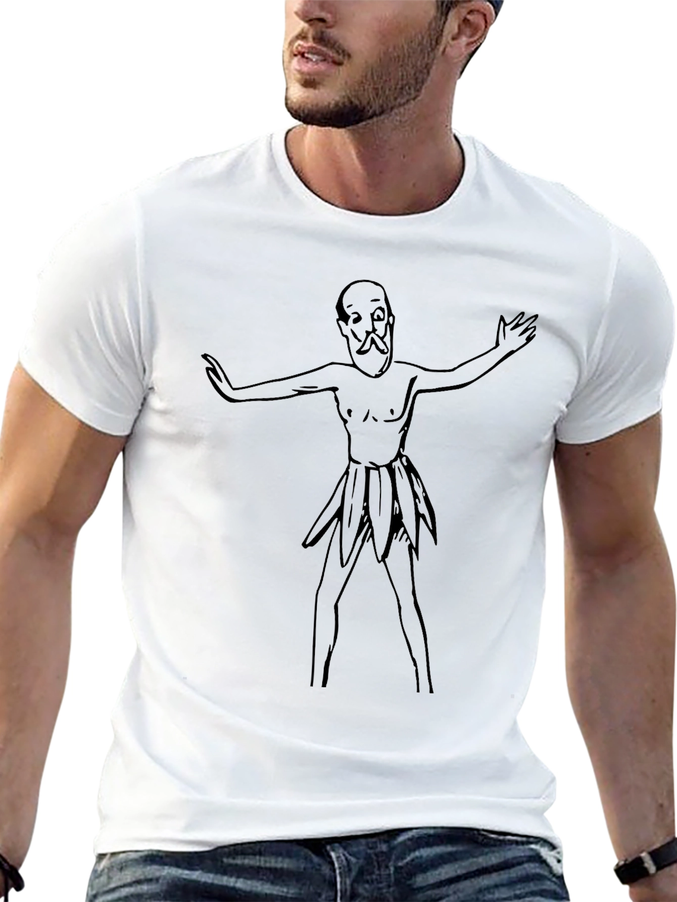 Humorous Cartoon Man Black T-Shirt