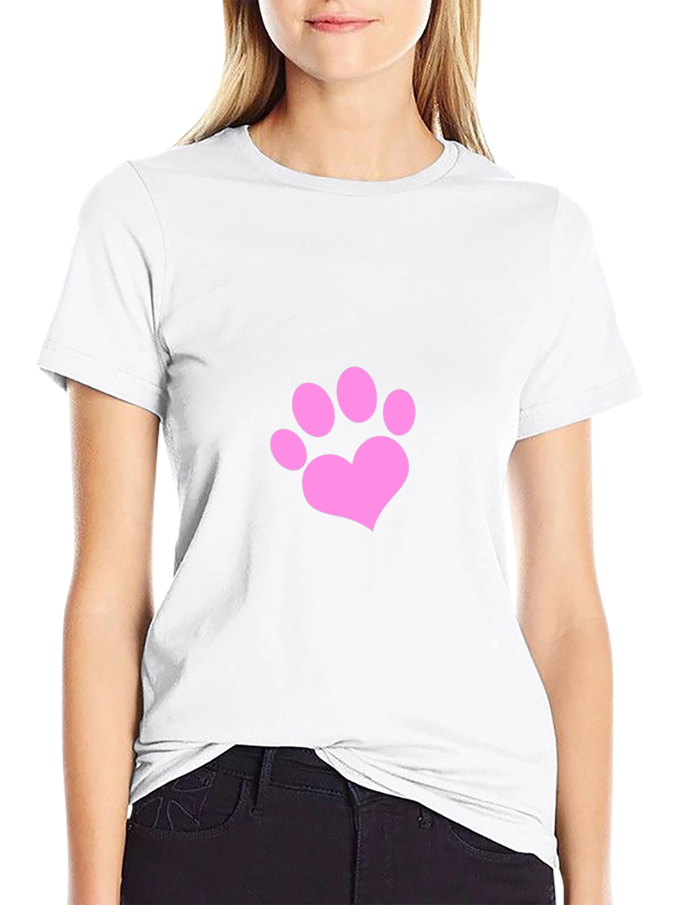 Paw Print Heart T-Shirt - Black Casual Wear