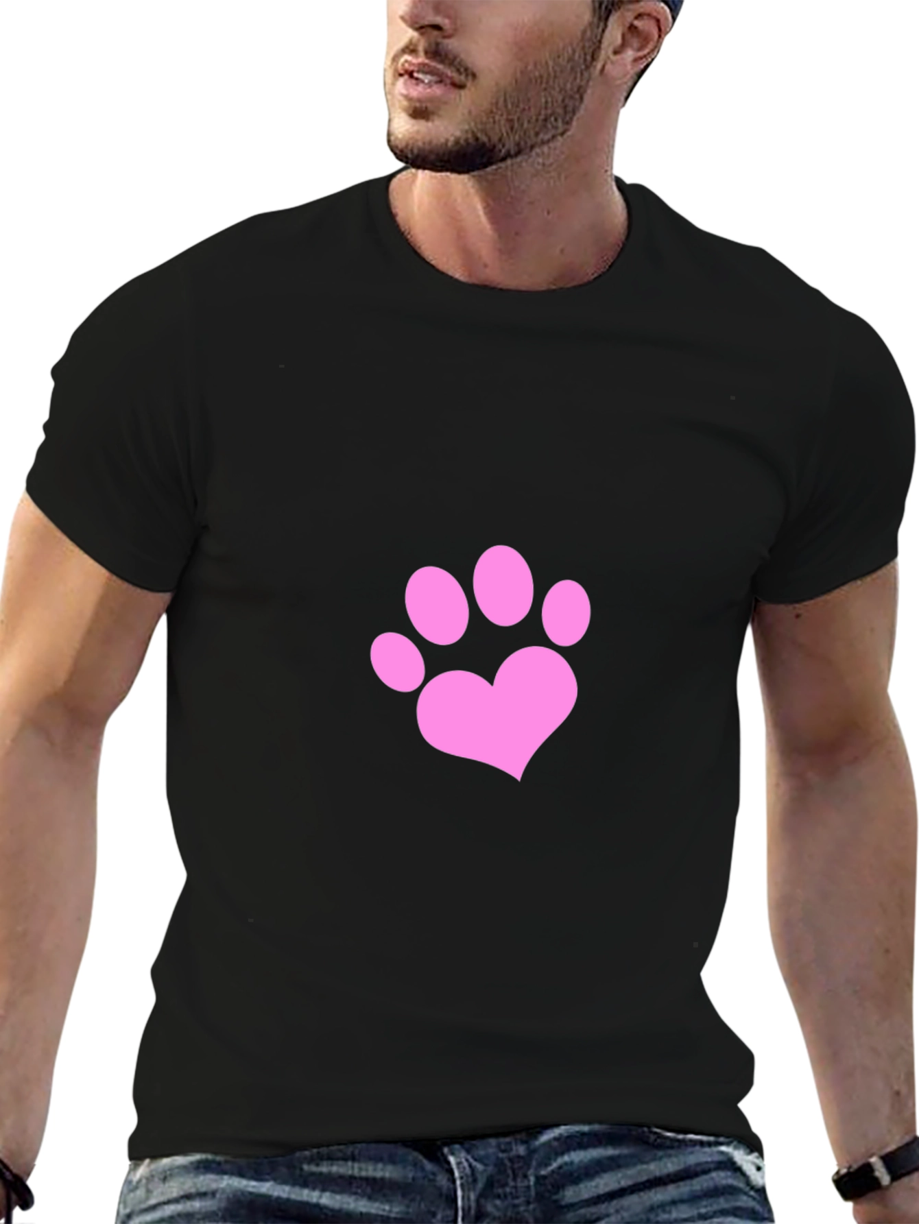 Paw Print Heart T-Shirt - Black Casual Wear