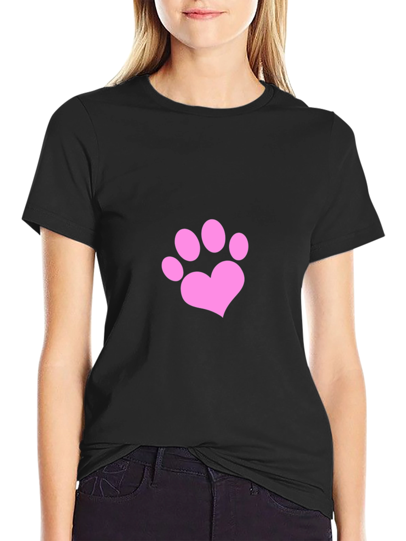 Paw Print Heart T-Shirt - Black Casual Wear