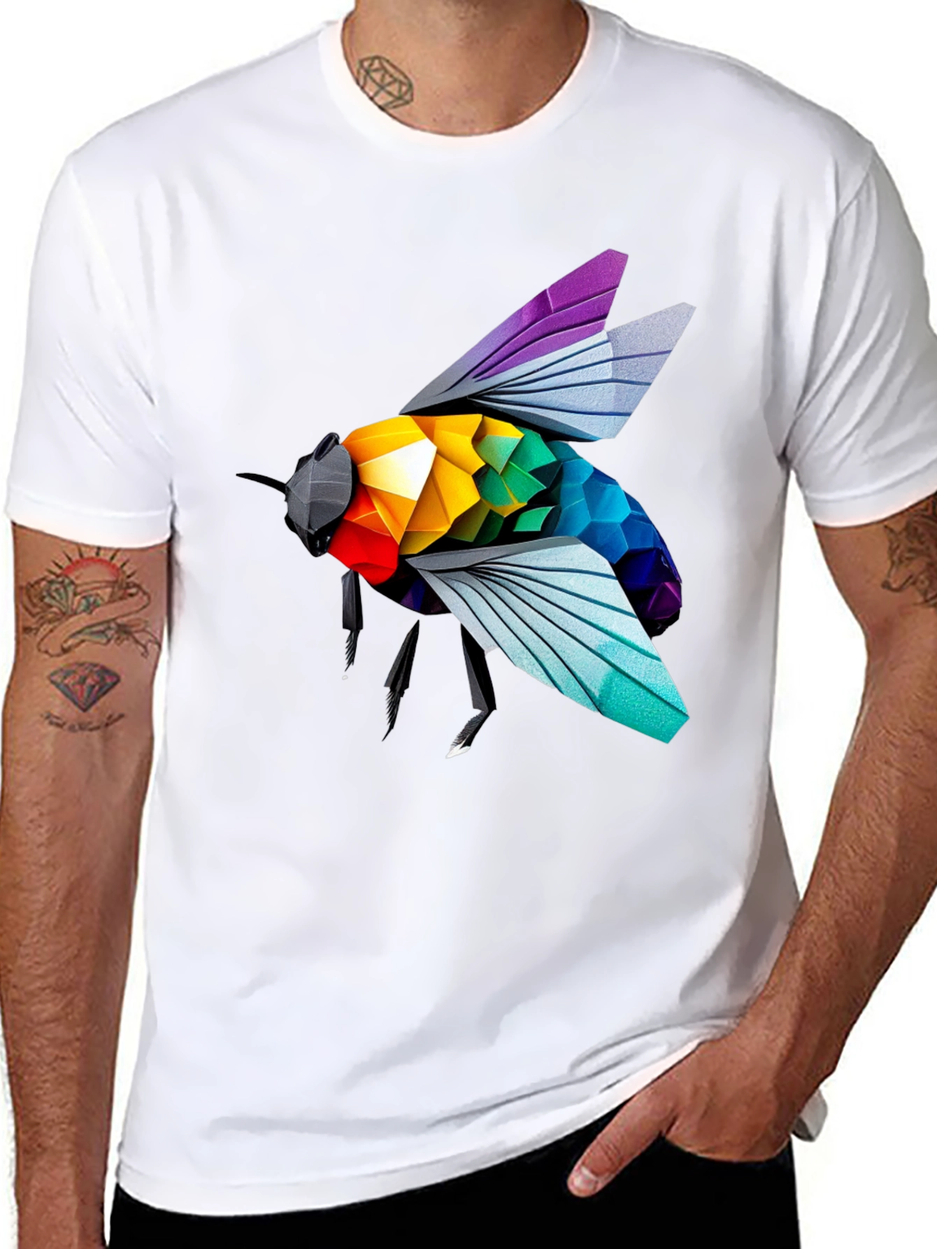 Rainbow Bee Graphic T-Shirt - Stylish Black Tee