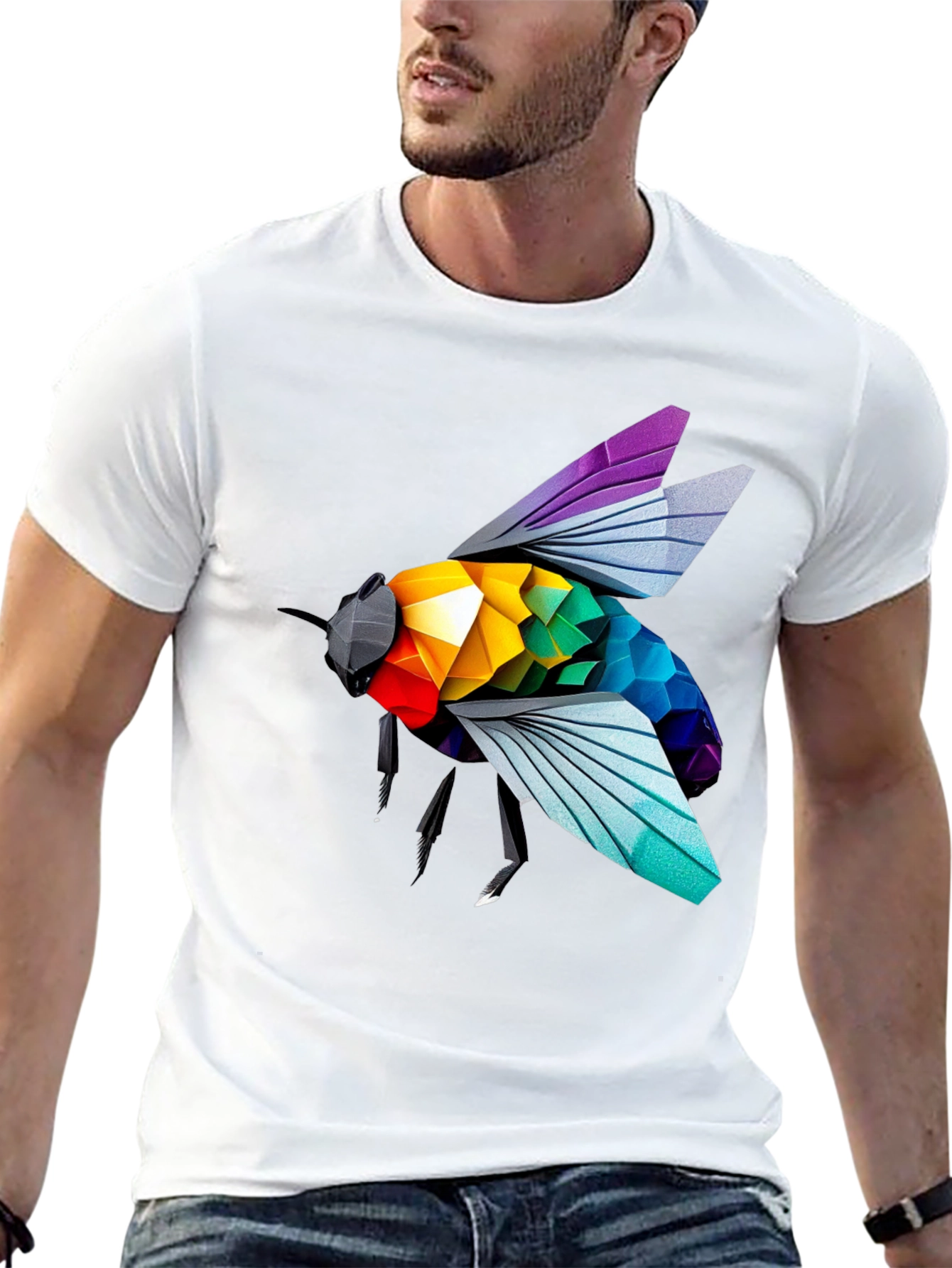 Rainbow Bee Graphic T-Shirt - Stylish Black Tee