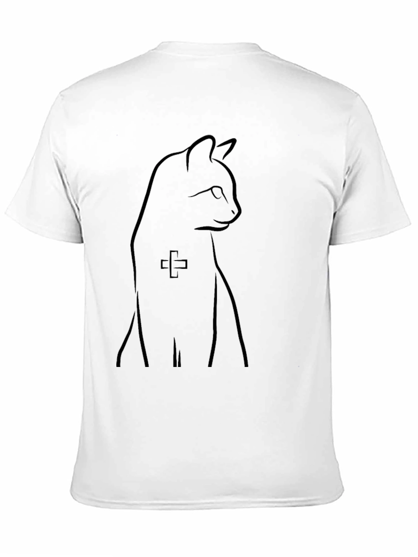 Minimalist Cat Line Art Black T-Shirt