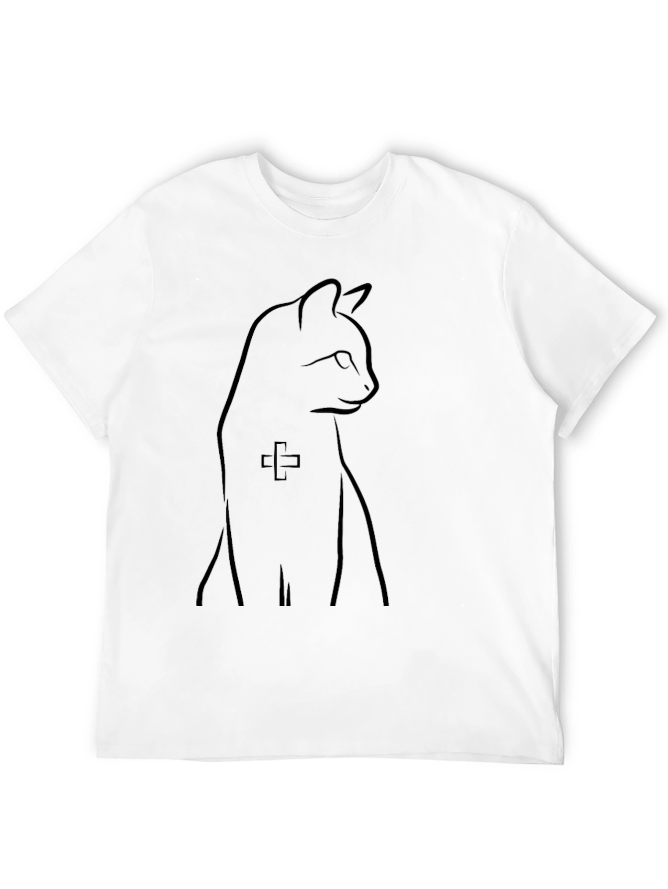 Minimalist Cat Line Art Black T-Shirt