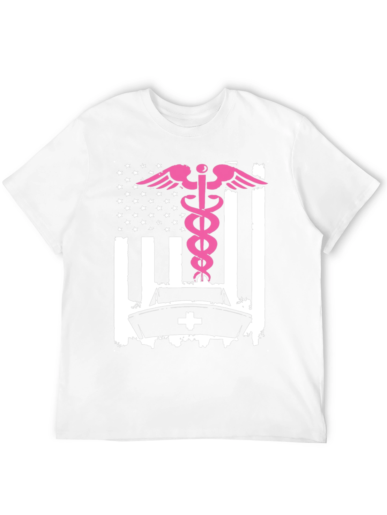 Nurse American Flag T-Shirt - Pink Caduceus Design