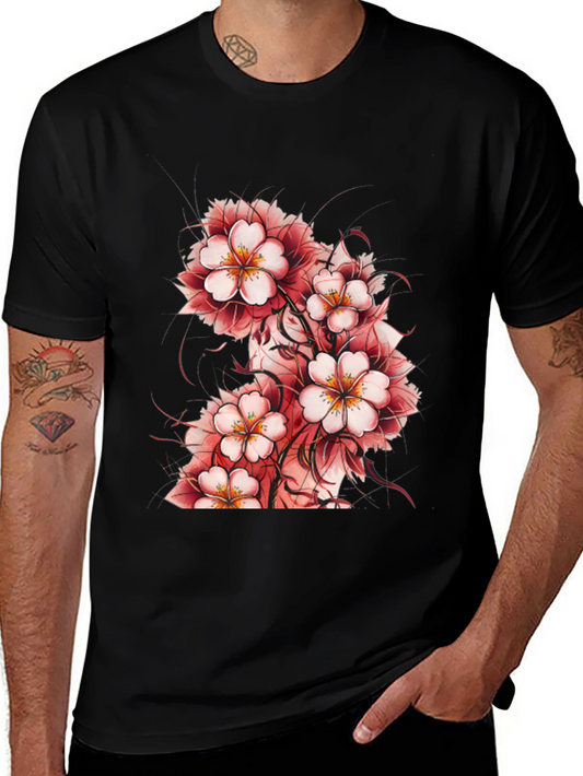 Floral Print Black T-Shirt - Stylish Casual Wear