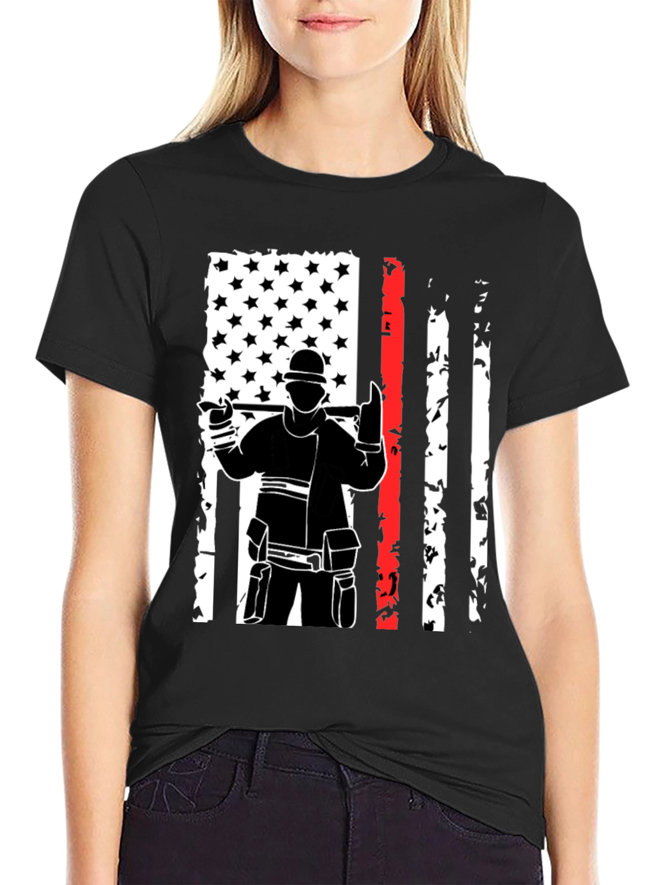 Firefighter USA Flag Graphic Tee - Black