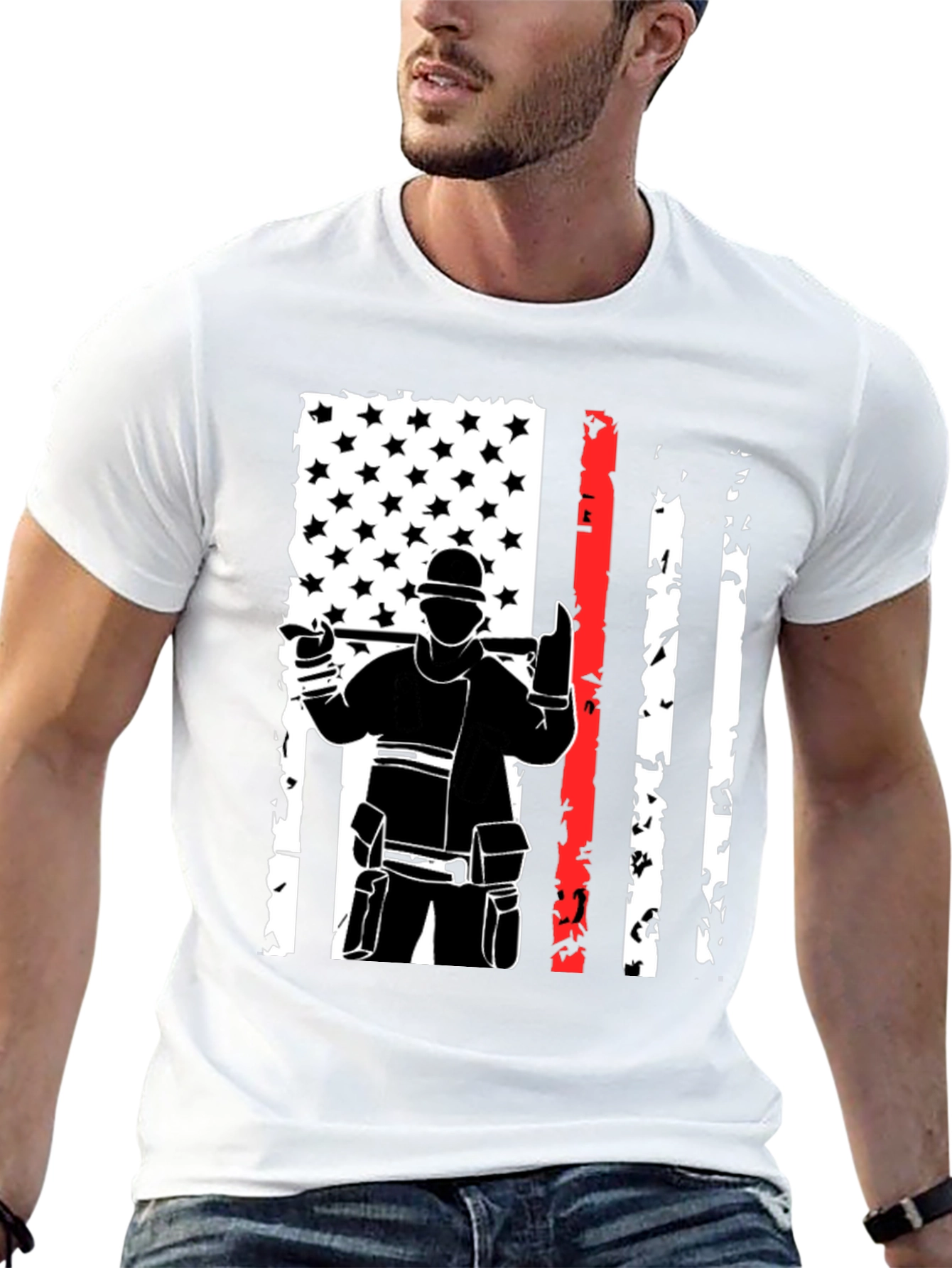 Firefighter USA Flag Graphic Tee - Black
