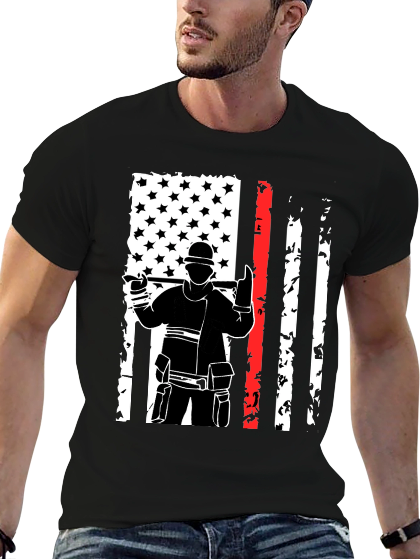 Firefighter USA Flag Graphic Tee - Black