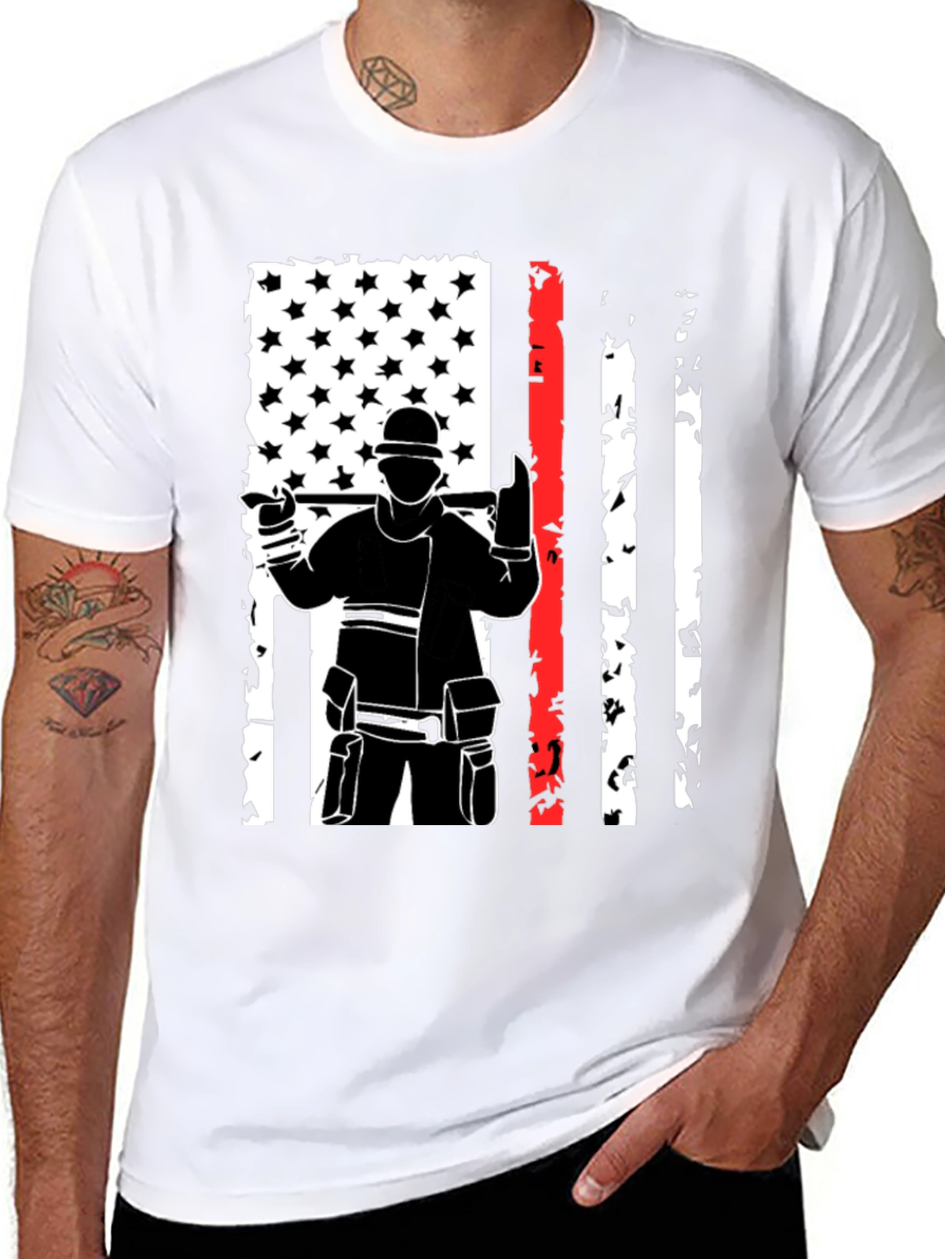 Firefighter USA Flag Graphic Tee - Black