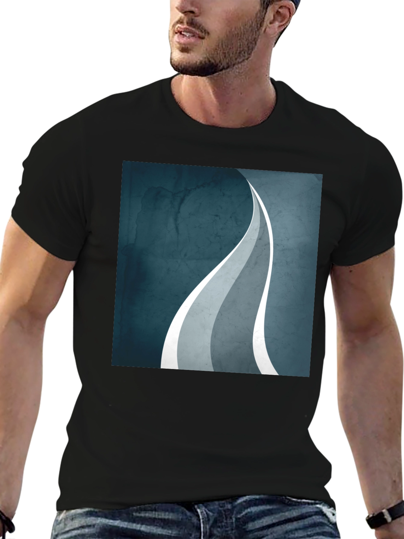 Abstract Wave Graphic Black T-Shirt