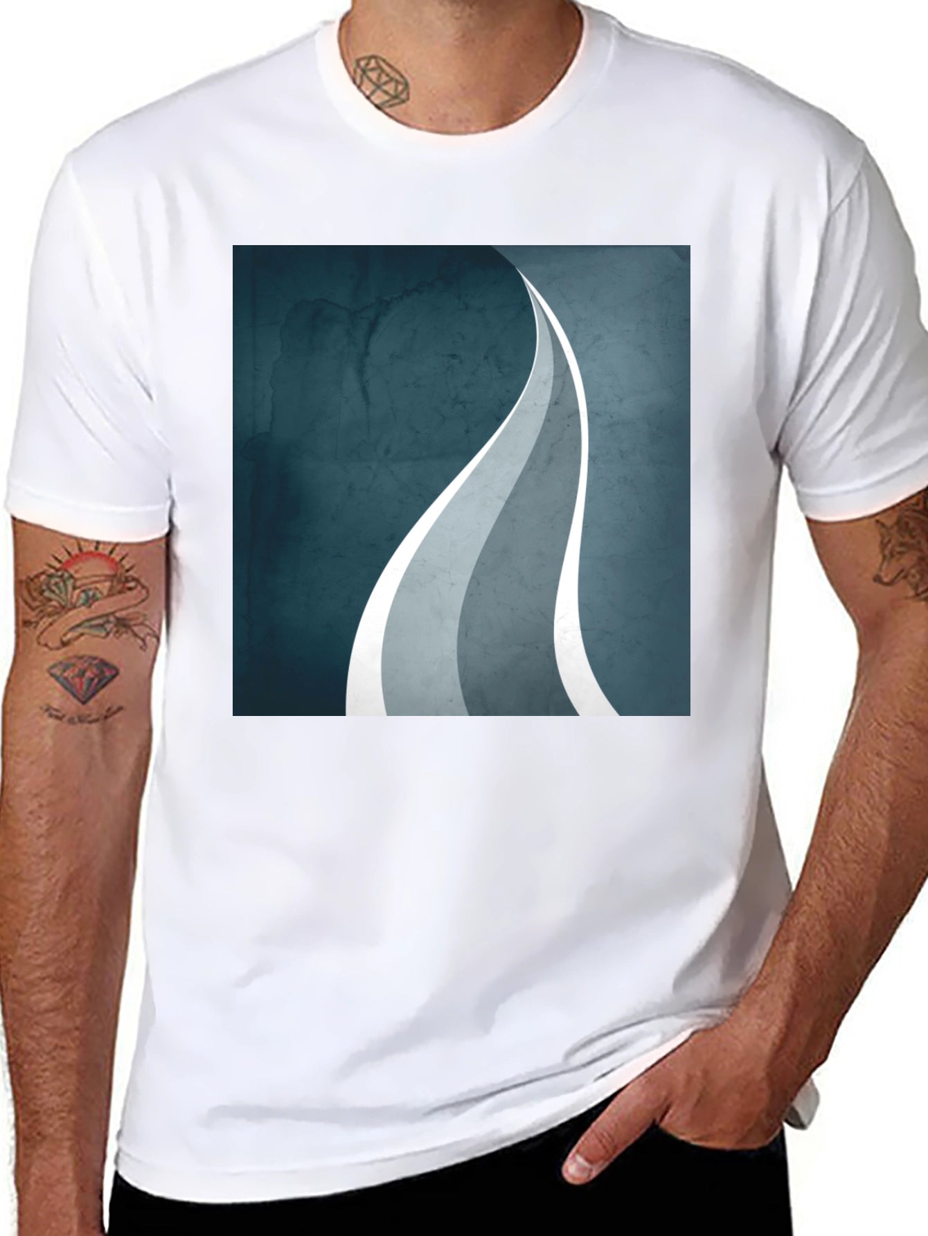 Abstract Wave Graphic Black T-Shirt