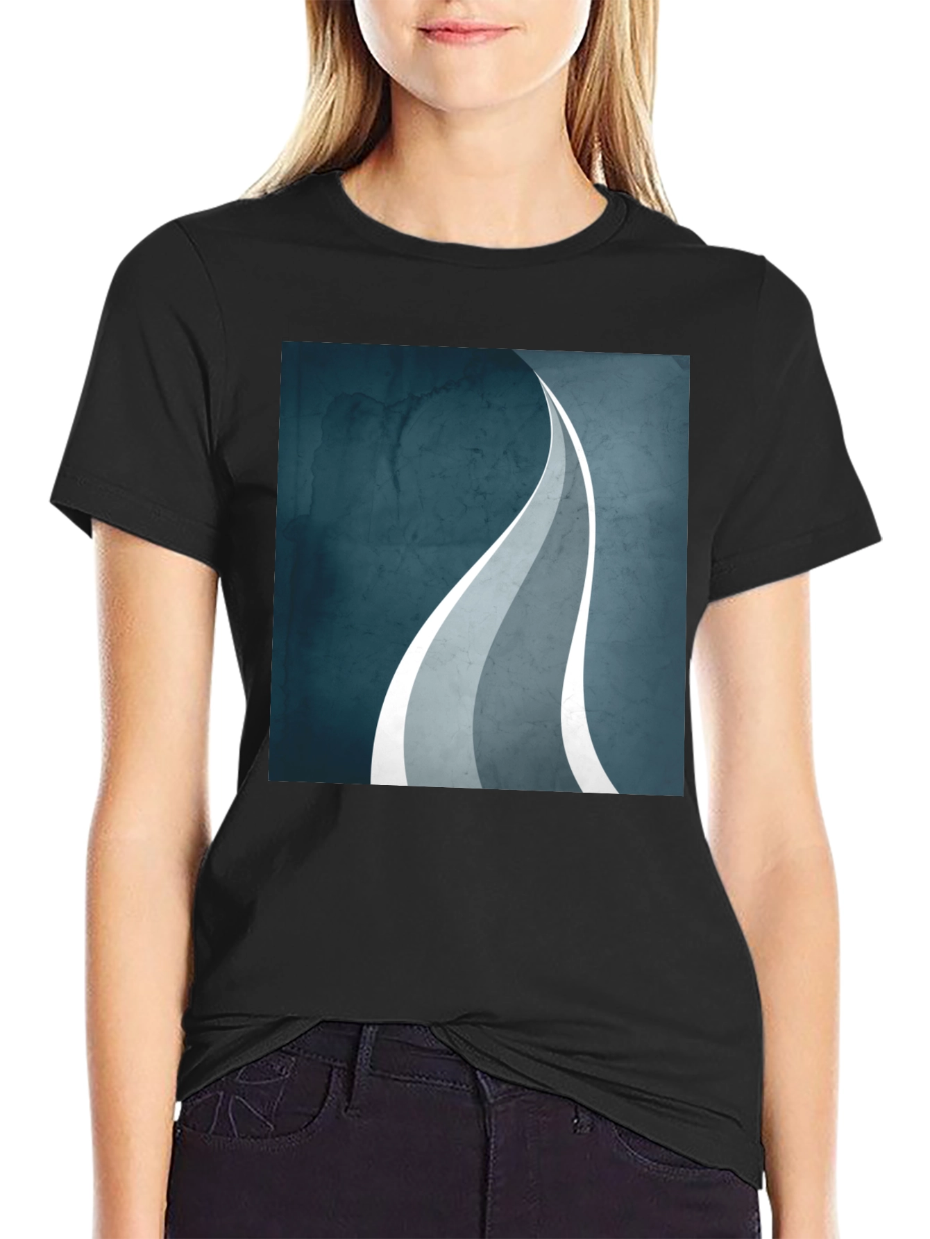 Abstract Wave Graphic Black T-Shirt