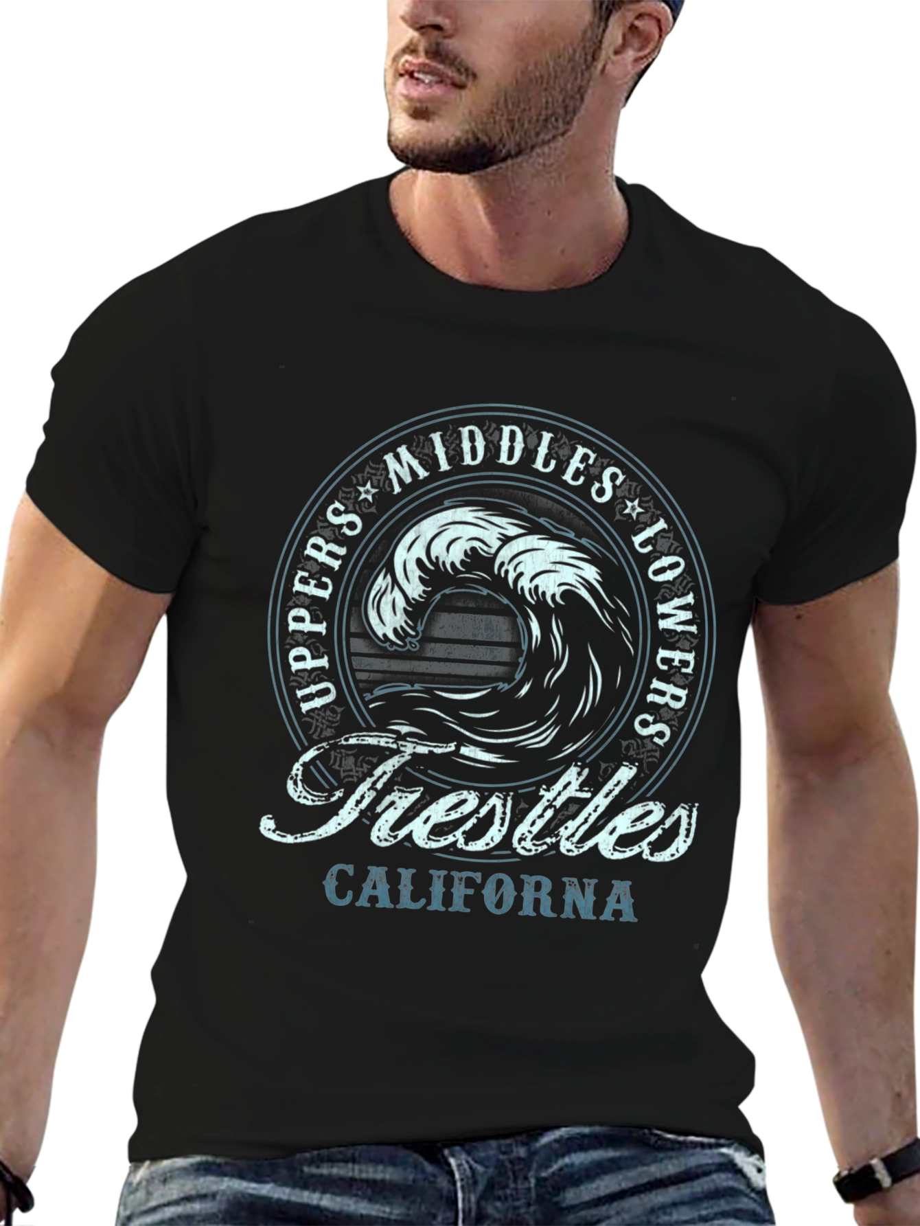 Trestles California Wave Graphic T-Shirt - Black
