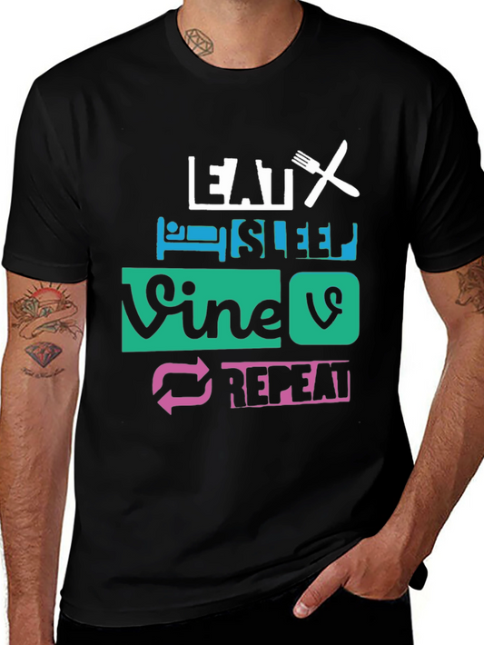 Eat Sleep Vine Repeat Graphic Tee - Black