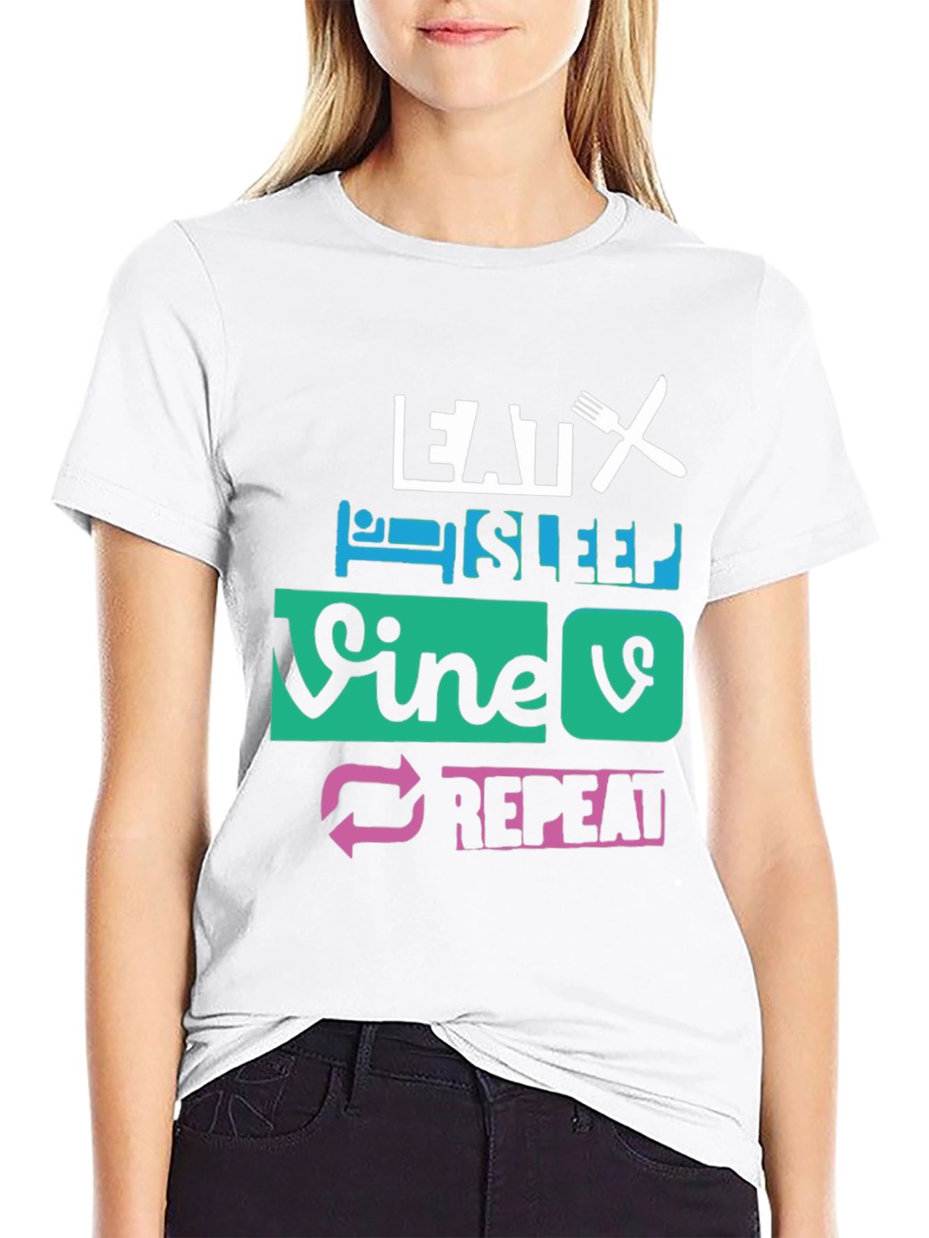 Eat Sleep Vine Repeat Graphic Tee - Black