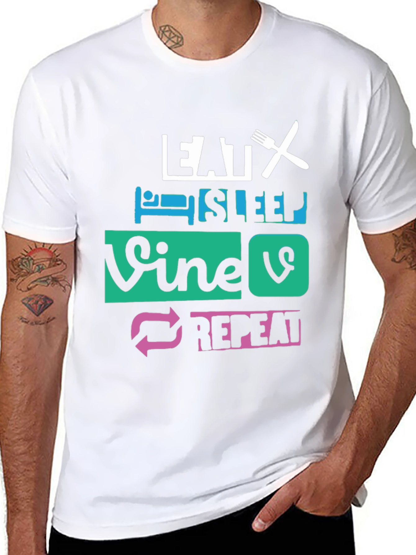 Eat Sleep Vine Repeat Graphic Tee - Black