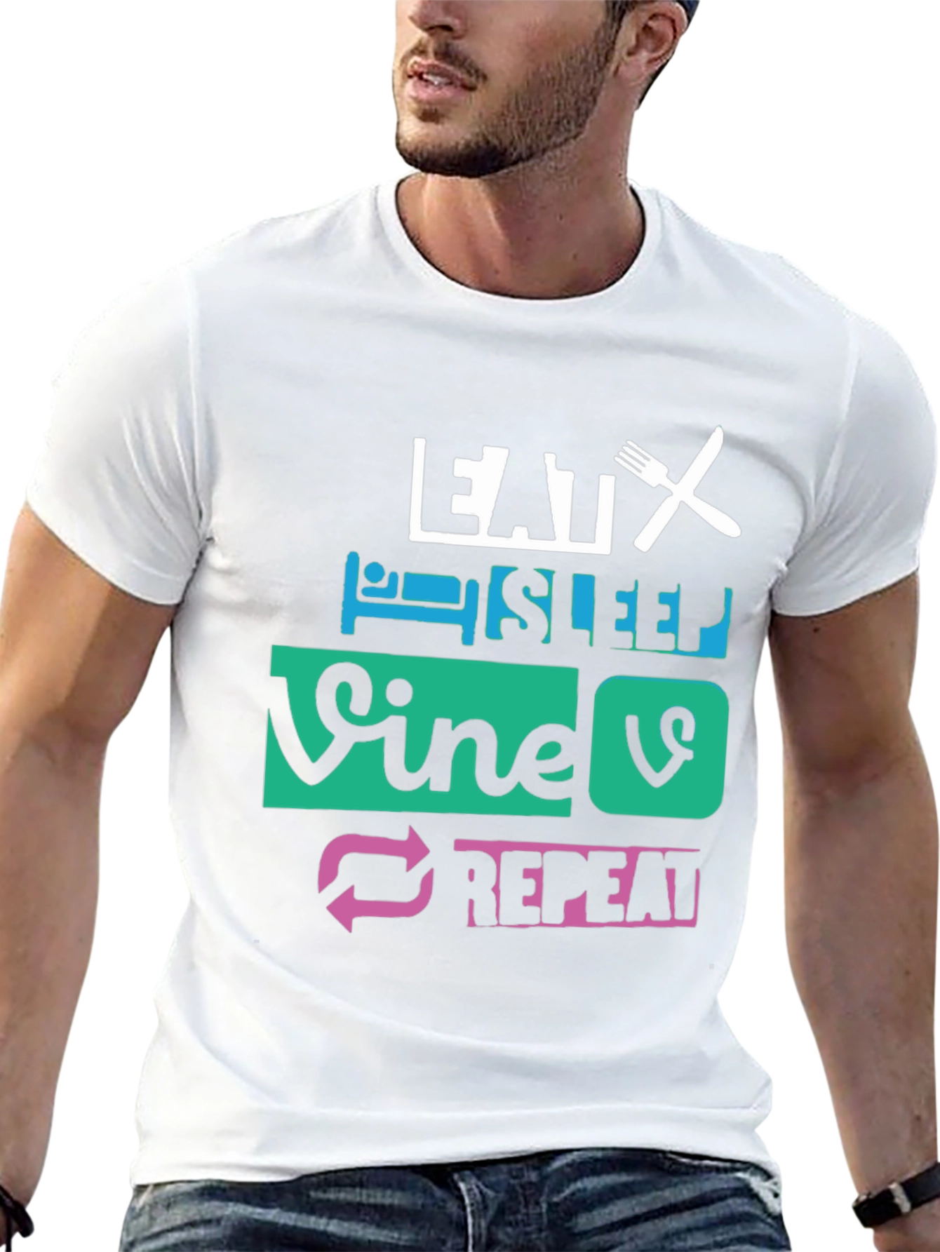 Eat Sleep Vine Repeat Graphic Tee - Black