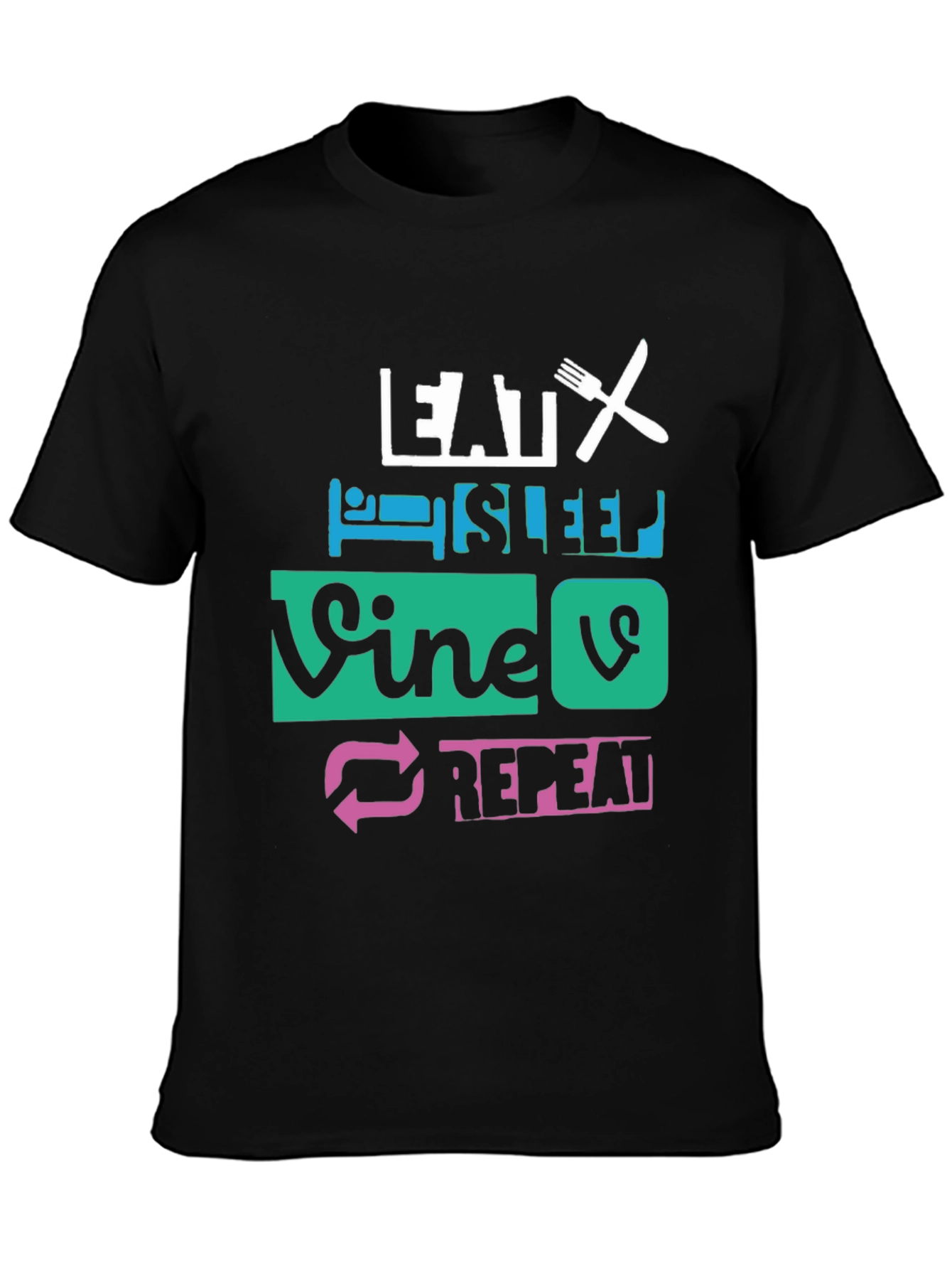 Eat Sleep Vine Repeat Graphic Tee - Black
