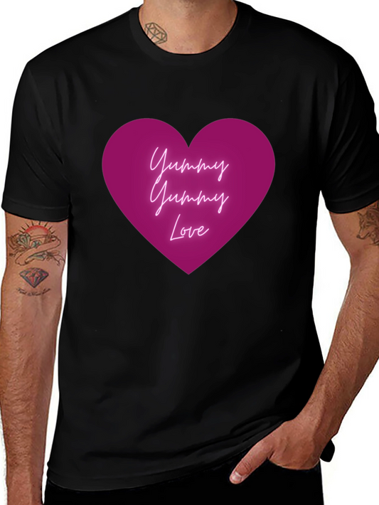 Yummy Yummy Love Heart Graphic Tee - Casual Black T-Shirt