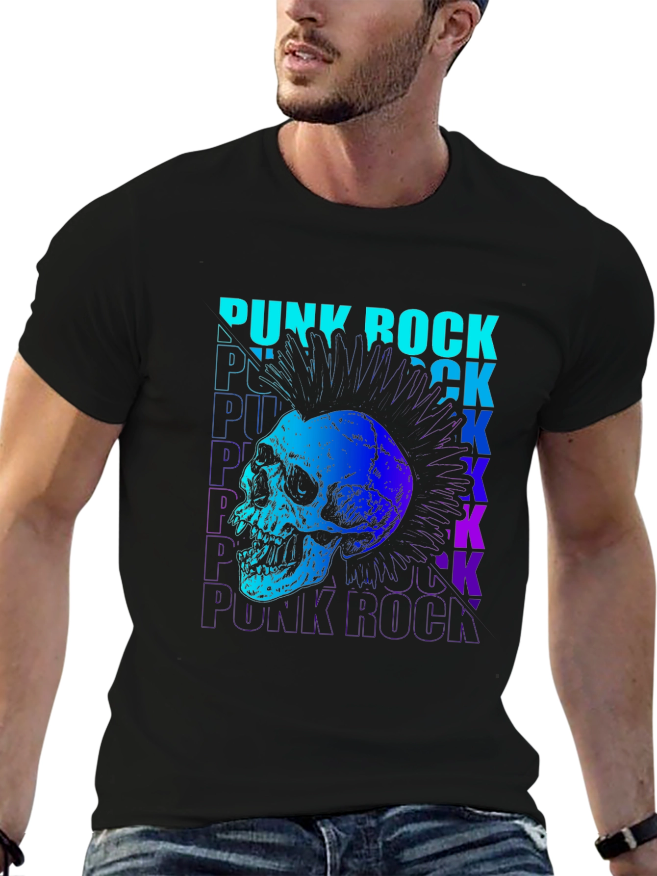 Punk Rock Skull Graphic T-Shirt