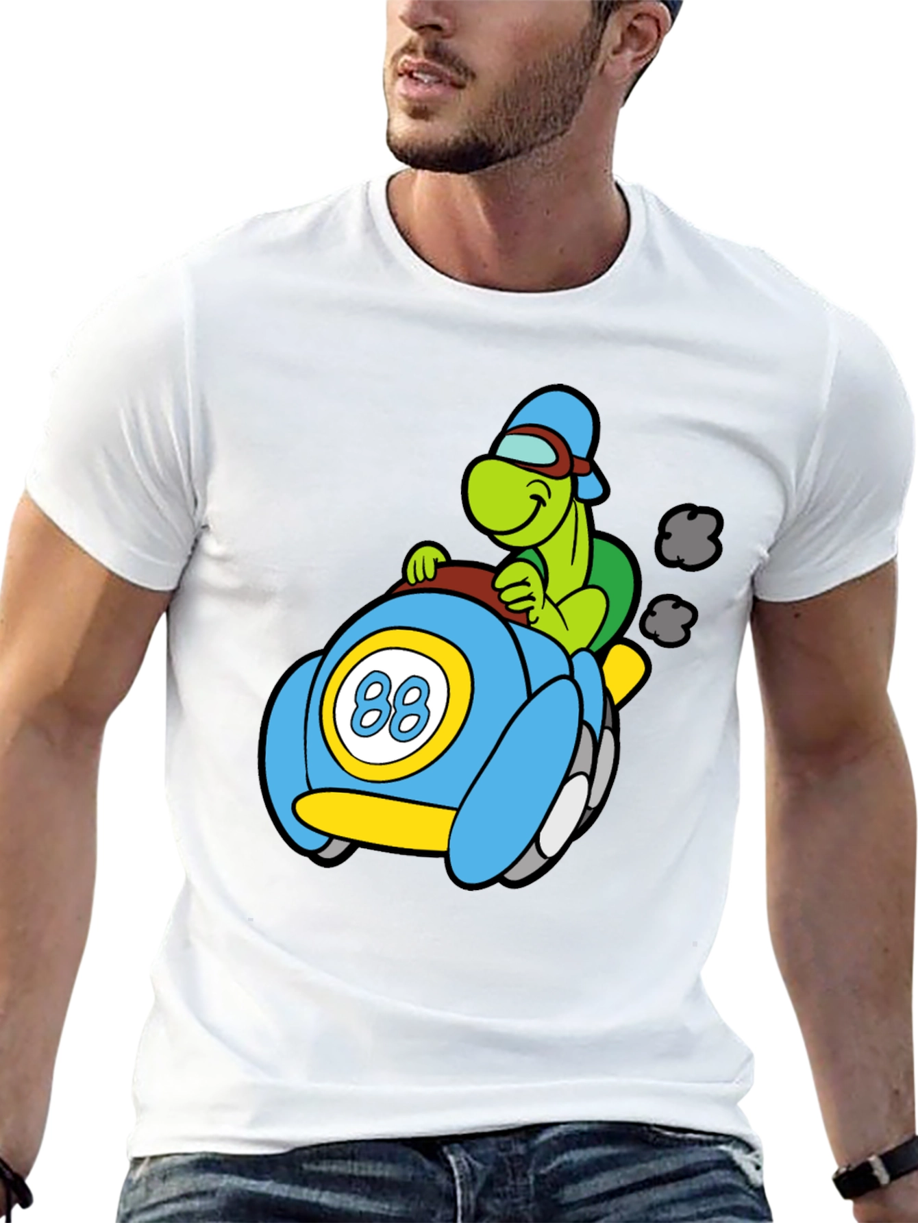 Cartoon Turtle Racer Black T-Shirt