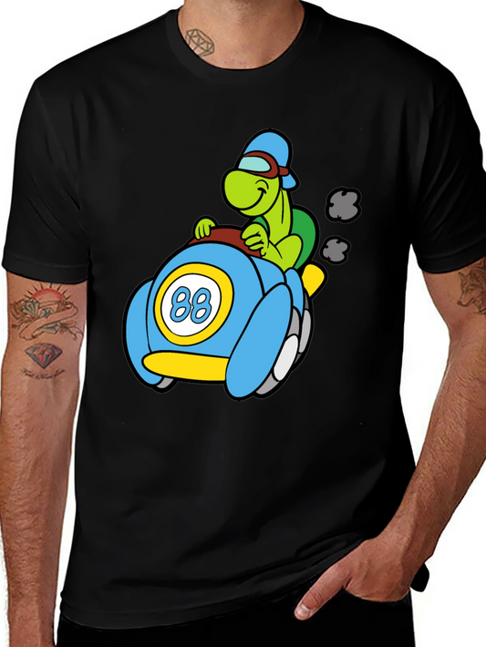 Cartoon Turtle Racer Black T-Shirt